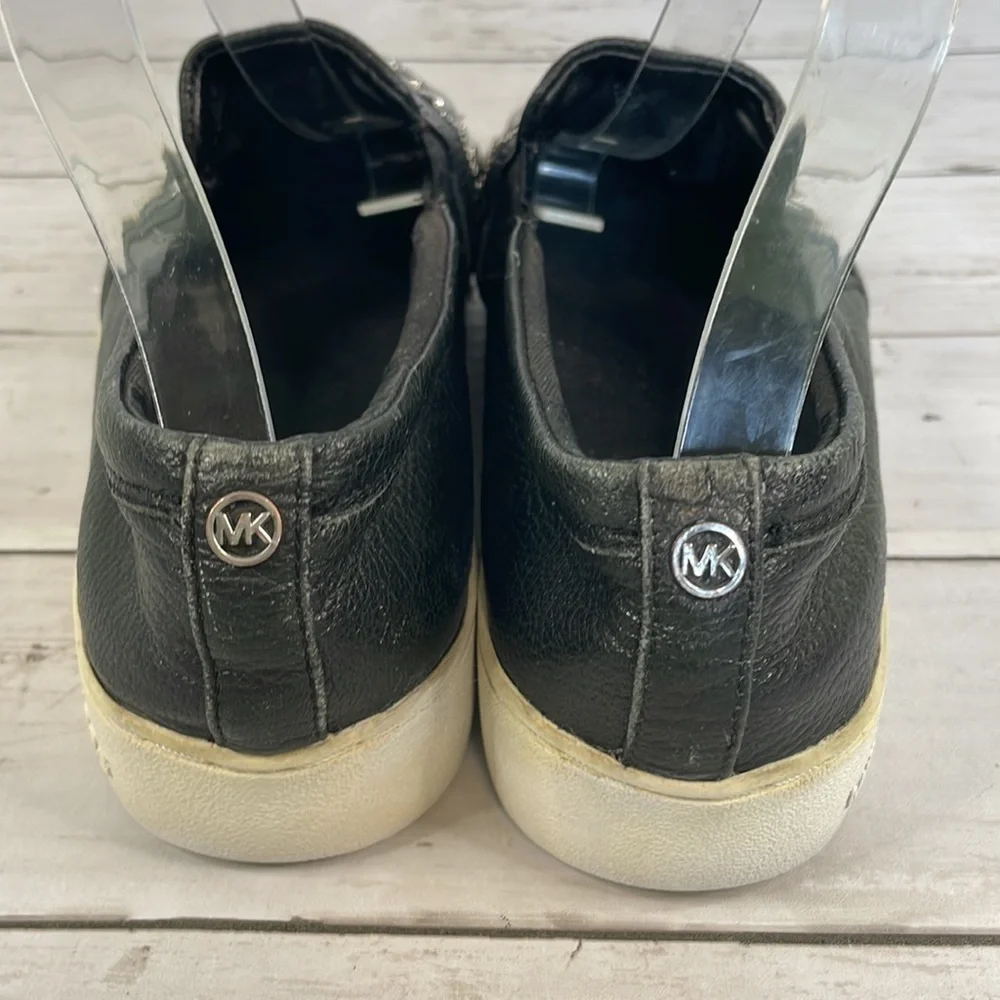 Michael Kors Studded Black Leather Leo Slip On Sneakers